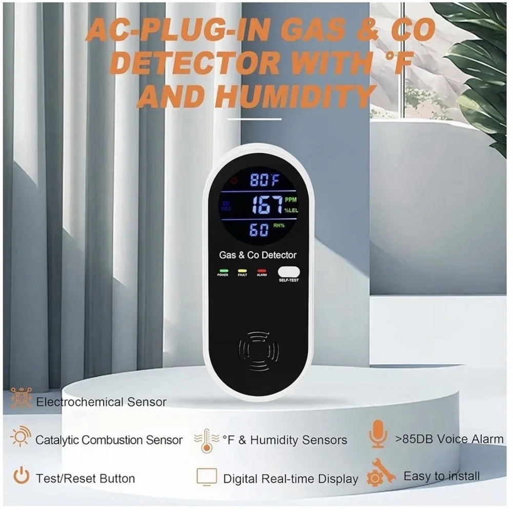 Carbon Monoxide Detectors and Natural Gas Detector, 4-in-1 Carbon Monoxide...